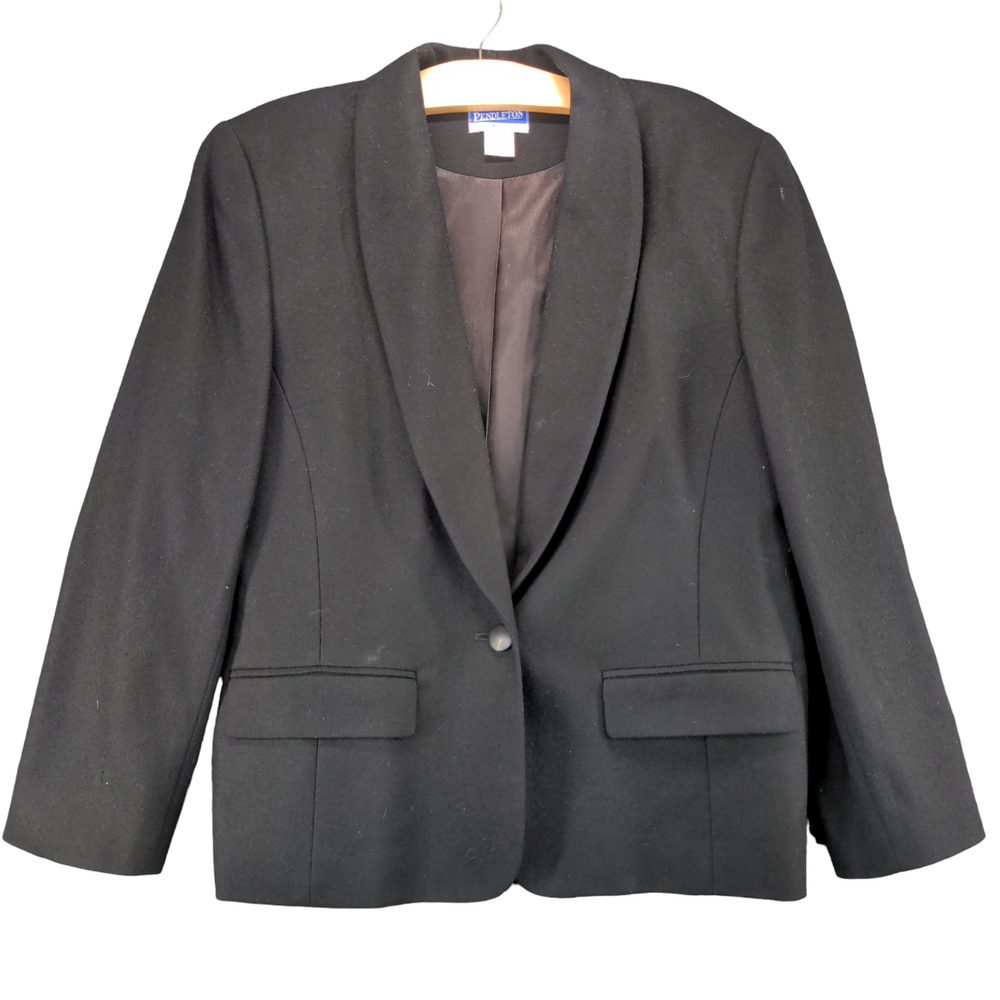 Vintage Pendleton Classic Blazer Suit Womens 16 Black One Button Wool